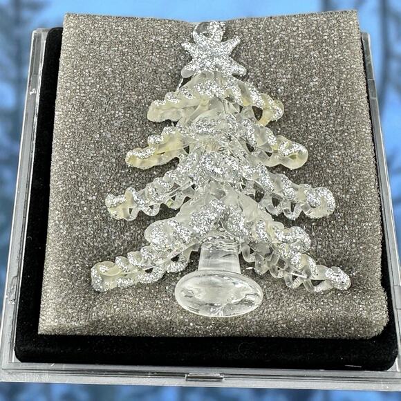 Vintage Hand Spun Glass Christmas Tree Ornament 3" Silver Accents Frosted NIB - Picture 1 of 9